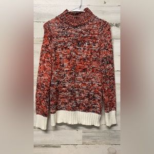 Philosophy Orange Black Cream High Mock Neck Thick Knit Colorblock Hem Sweater